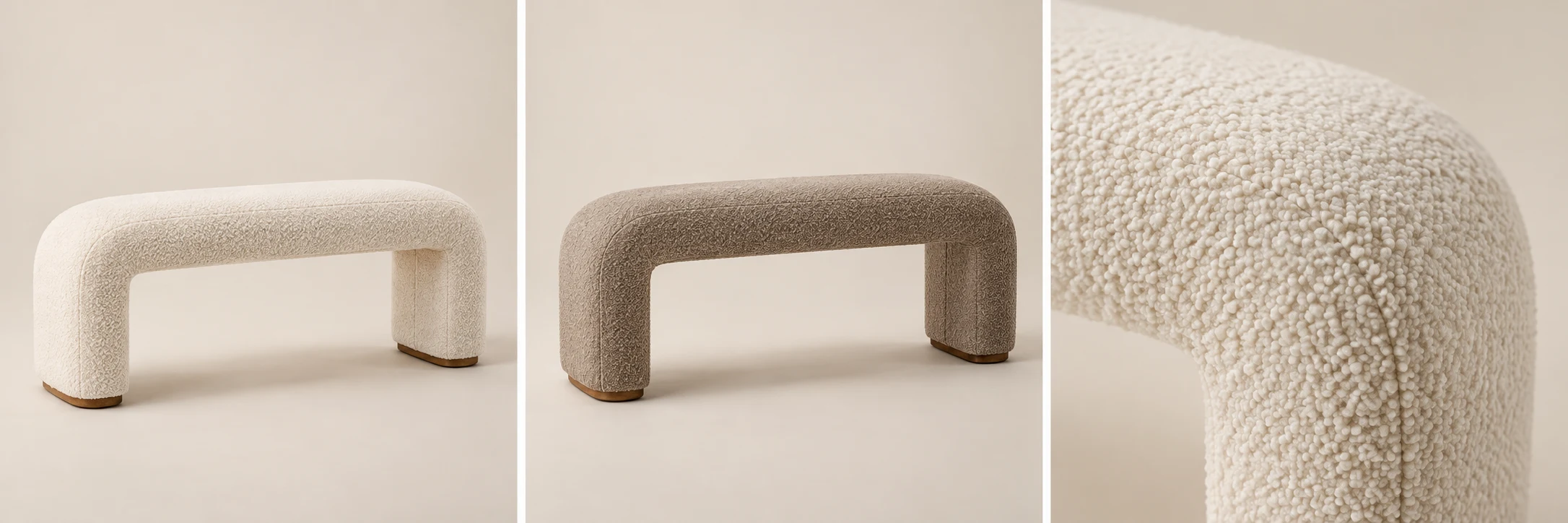 Halo Bouclé Bench — Ivory