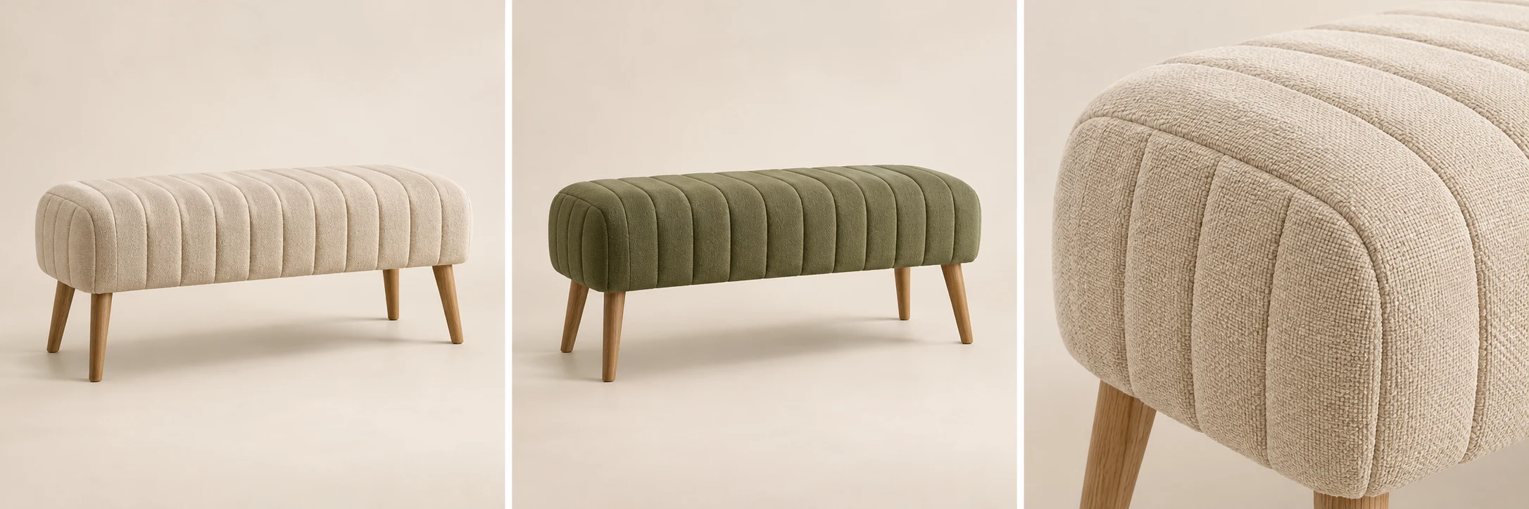 Pleat Upholstered Bench — Sand