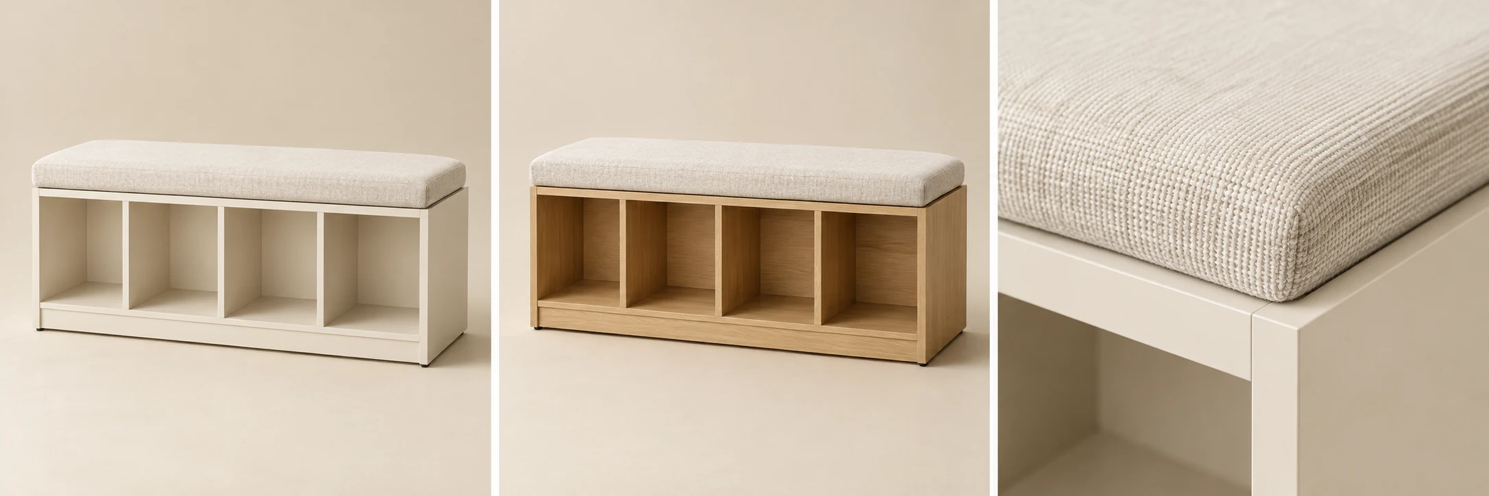 Grid Shoe Storage Bench — Warm White