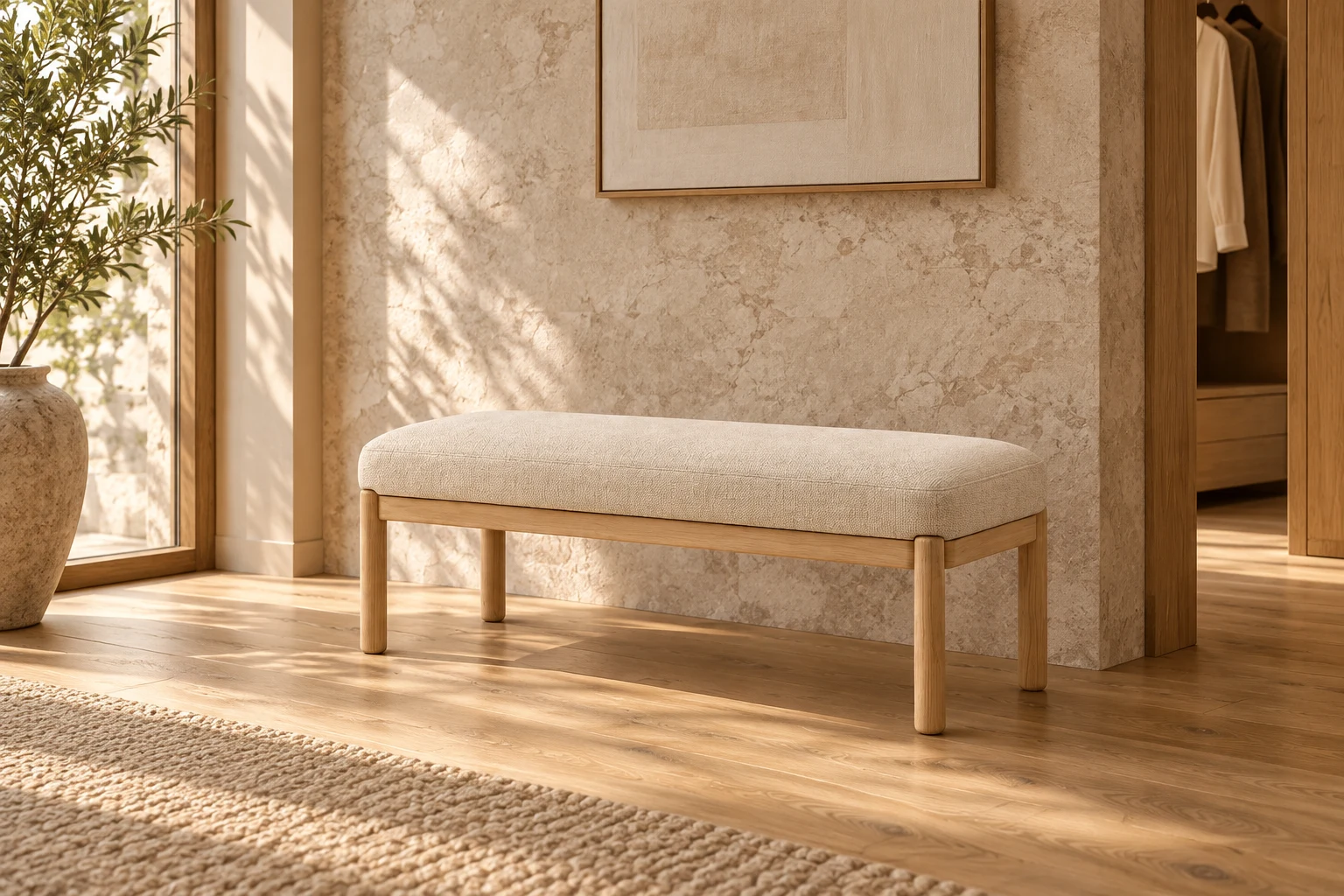 Forma bench in a quiet dressing alcove